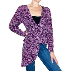 Zara Pink & Black Floral Girly Bohemian Cottage Asymmetrical Blouse